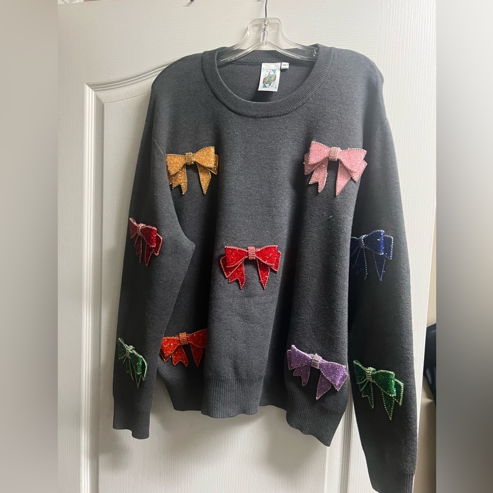 Queen of Sparkles Bow Sweater, XL